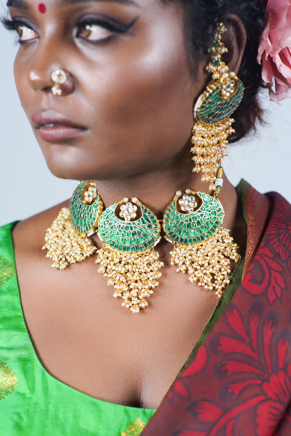 hand crafted polki jewellery set