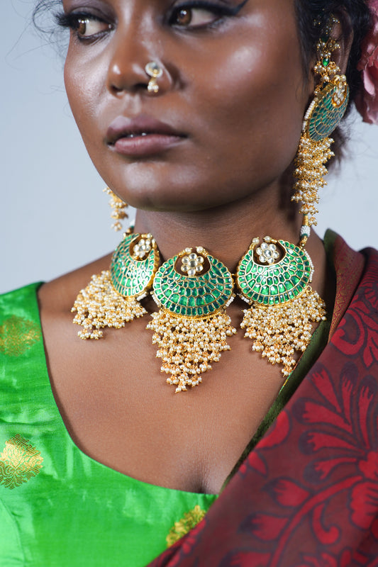 hand crafted polki jewellery set