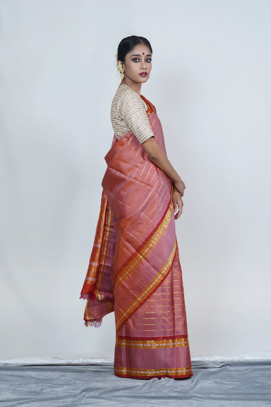 pink and gold kanjiveeram silk saree