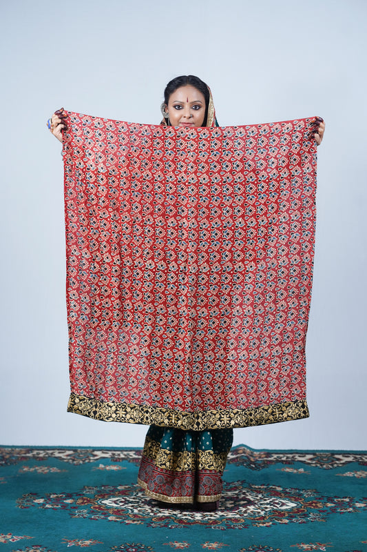 handcrafted gajji silk ajrakh bandhani saree