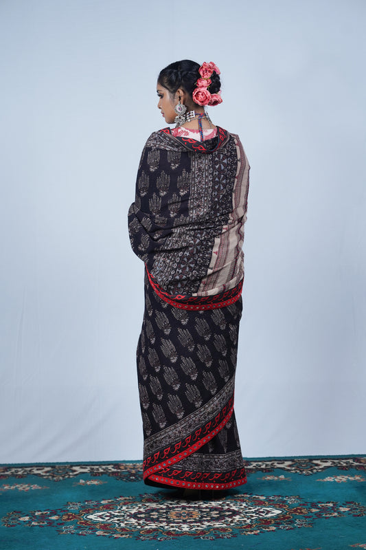 handspun organic kela jute silk saree from Kutch