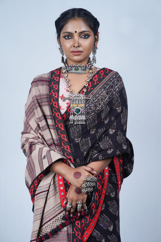 handspun organic kela jute silk saree from Kutch