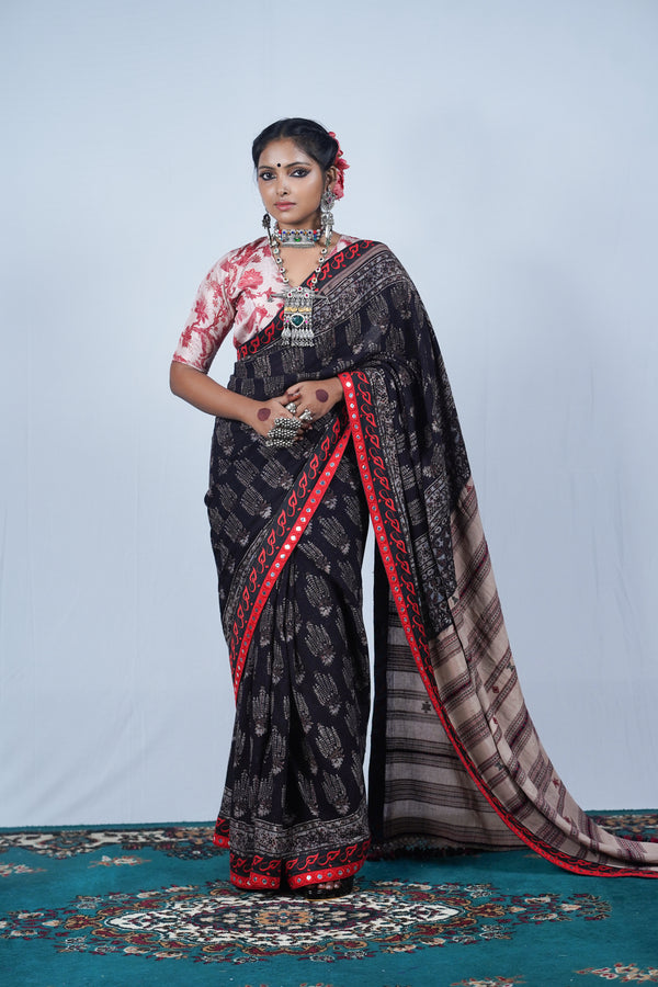 handspun organic kela jute silk saree from Kutch