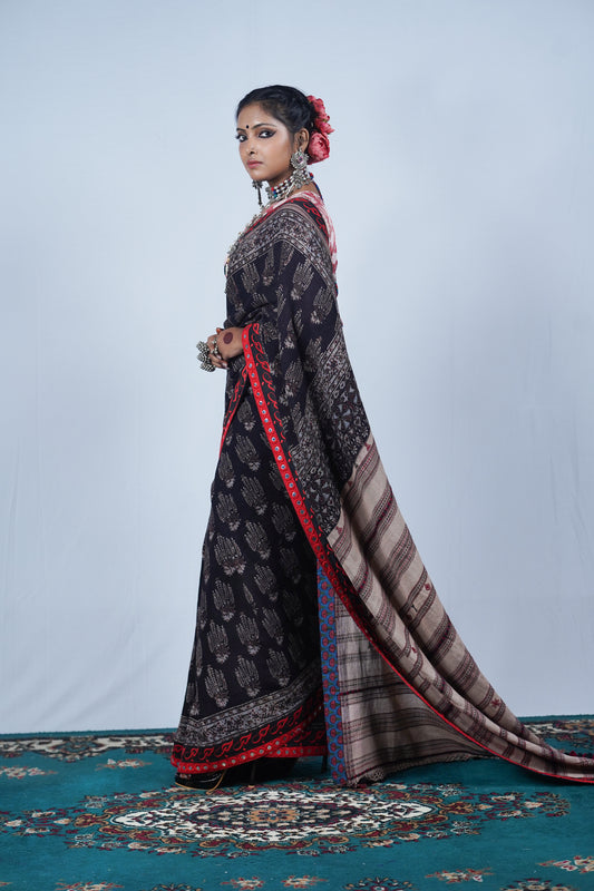 handspun organic kela jute silk saree from Kutch
