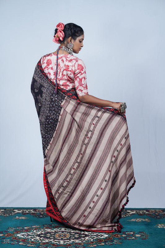 handspun organic kela jute silk saree from Kutch