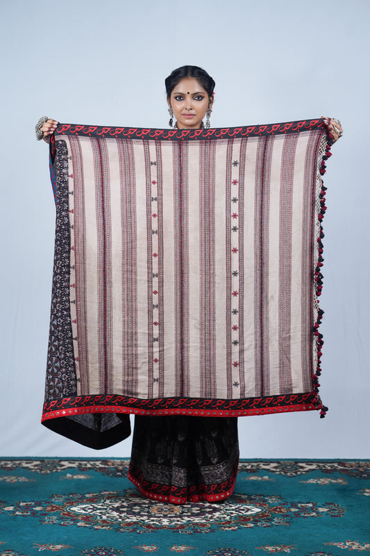 handspun organic kela jute silk saree from Kutch