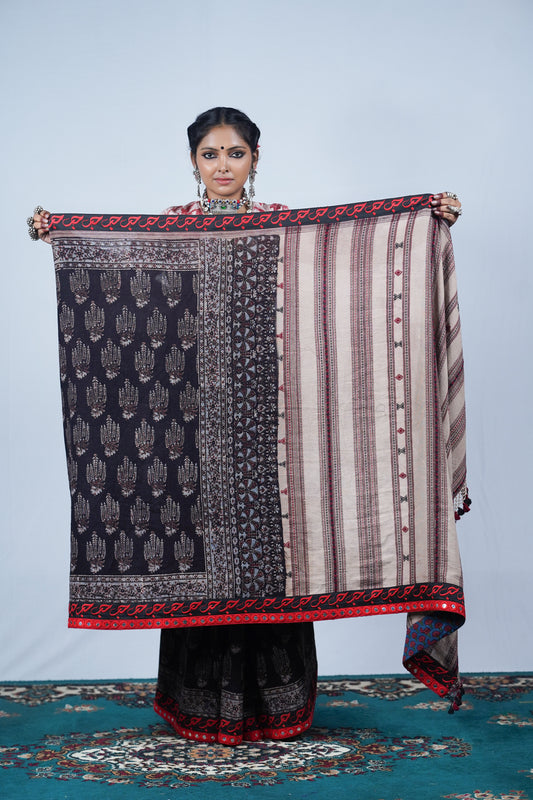 handspun organic kela jute silk saree from Kutch