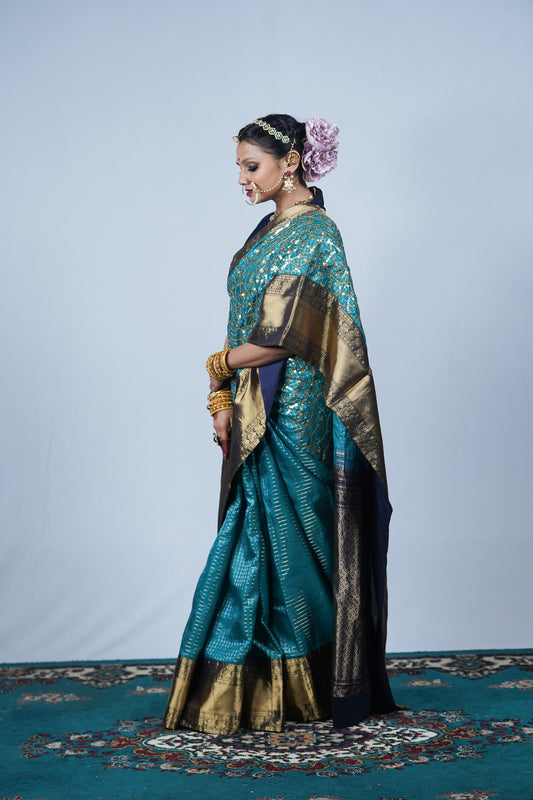 Hand woven embroidered Kanjiveeram silk saree