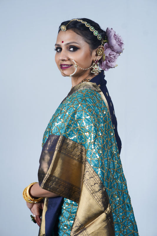 Hand woven embroidered Kanjiveeram silk saree