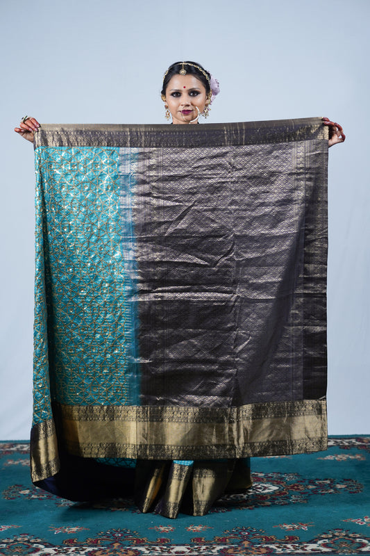 Hand woven embroidered Kanjiveeram silk saree