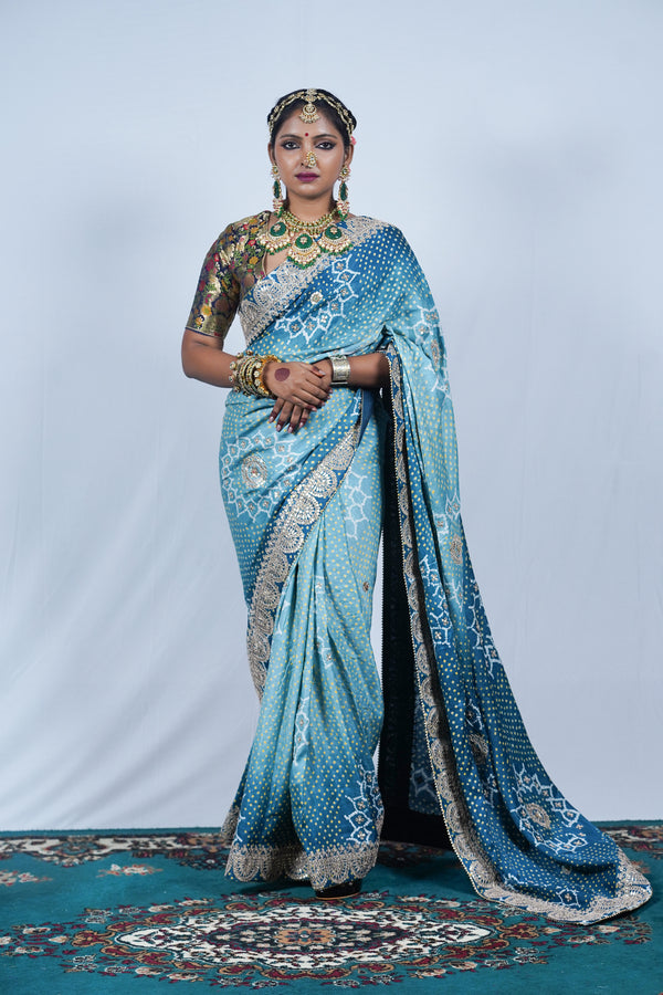 beautiful handcrafted lehariya bandhani saree