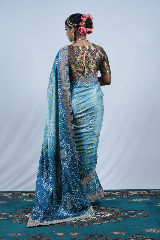 beautiful handcrafted lehariya bandhani saree