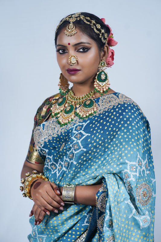 beautiful handcrafted lehariya bandhani saree