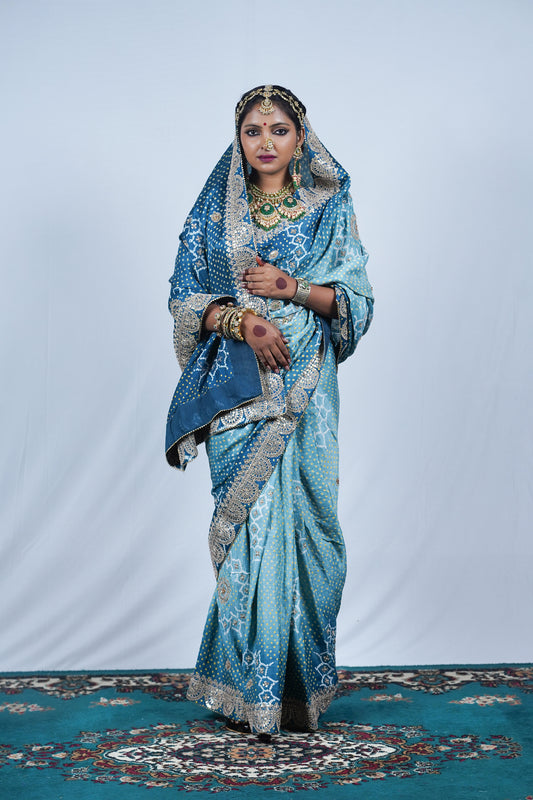 beautiful handcrafted lehariya bandhani saree