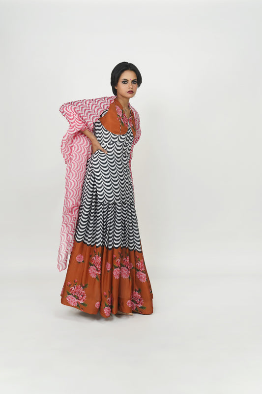 Floral printed silk lehenga set