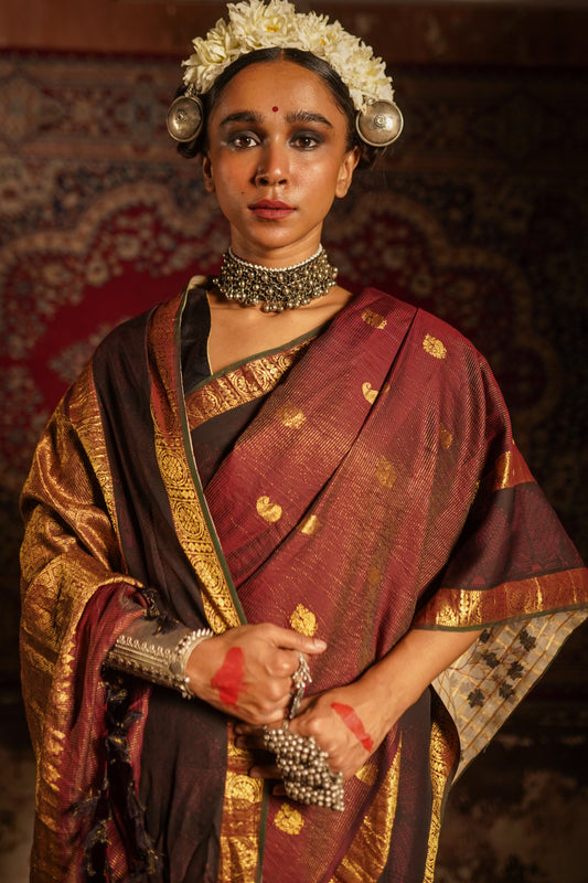 Real handpainted pen kalamkari kanjeeveram silk saree