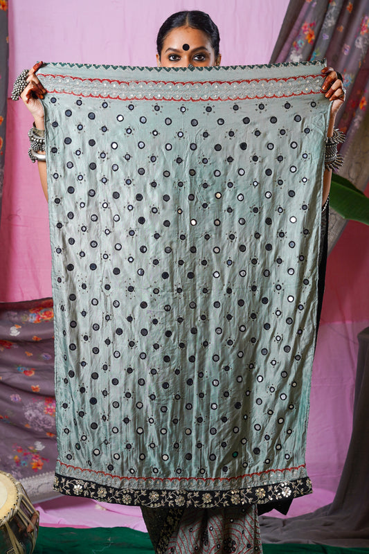 embroidered handcrafted gajji silk ajrakh bandhani saree
