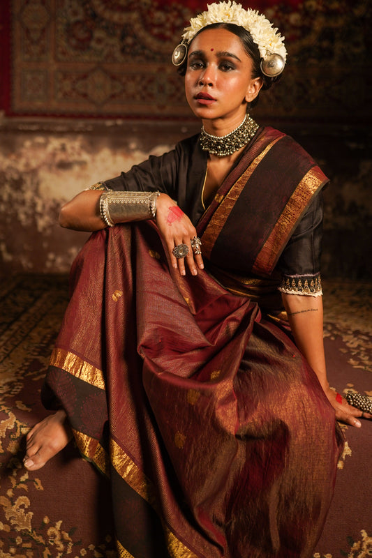 Real handpainted pen kalamkari kanjeeveram silk saree