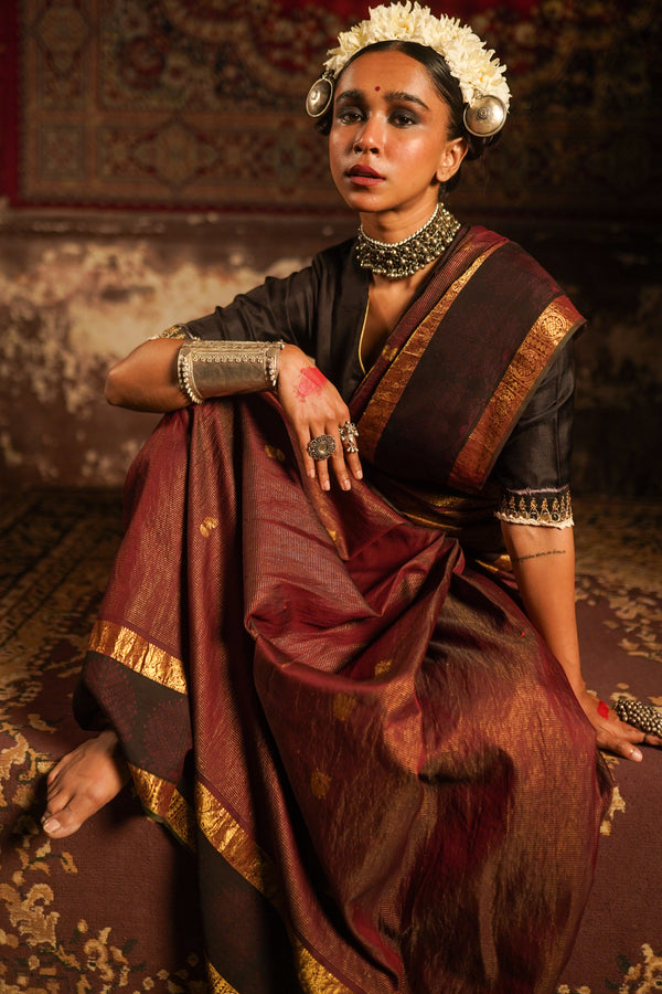 Real handpainted pen kalamkari kanjeeveram silk saree