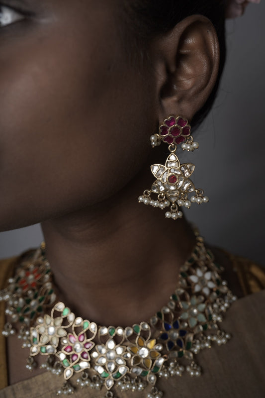 Ethnic Indian wedding wear jewellery , Silver neckpiece and earring set