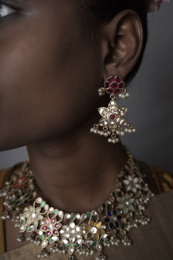 Ethnic Indian wedding wear jewellery , Silver neckpiece and earring set