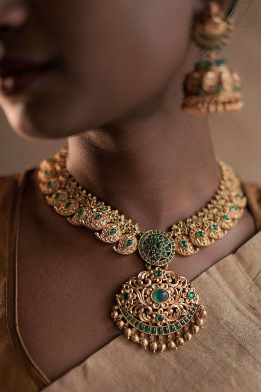 Temple jewellery neckpiece earring set
