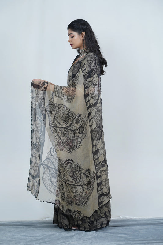 Kalamkari saree by Ayush Kejriwal