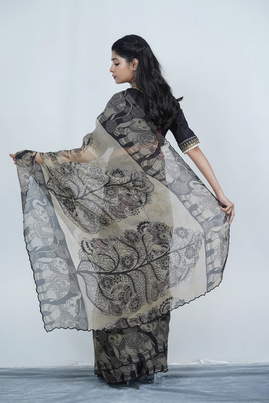 organza kalamkari saree