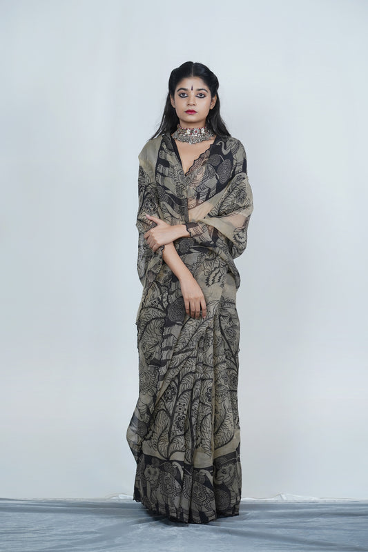 Kalamkari saree by Ayush Kejriwal