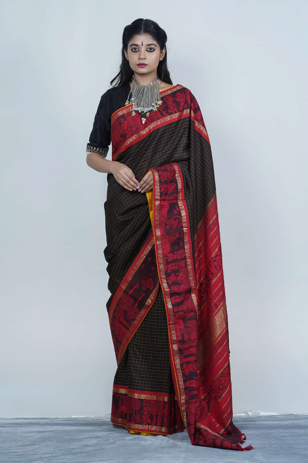 Authentic handpainted pen kalamkari silk saree