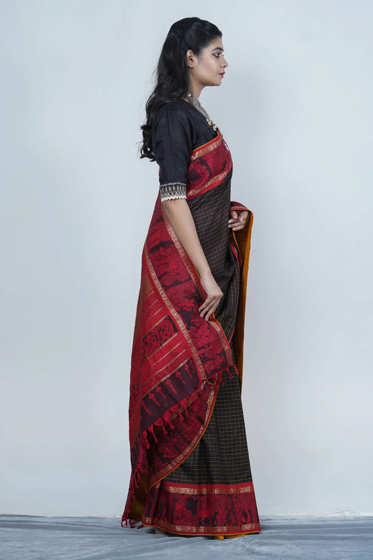 handpainted real pen kalamkari silk saree
