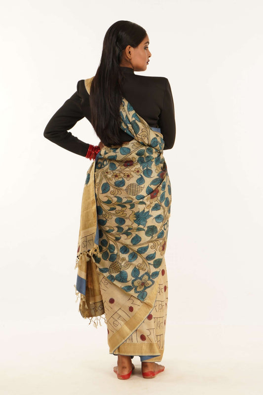 Authentic handpainted pen kalamkari saree