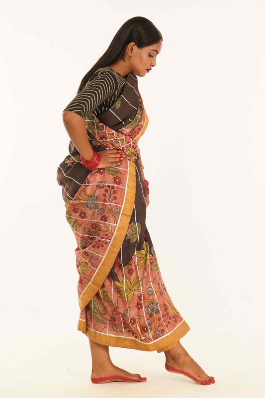 Authentic handpainted pen kalamkari silk saree