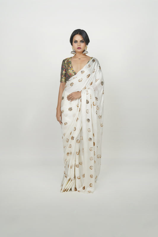Designer embroidered silk saree by Ayush Kejriwal