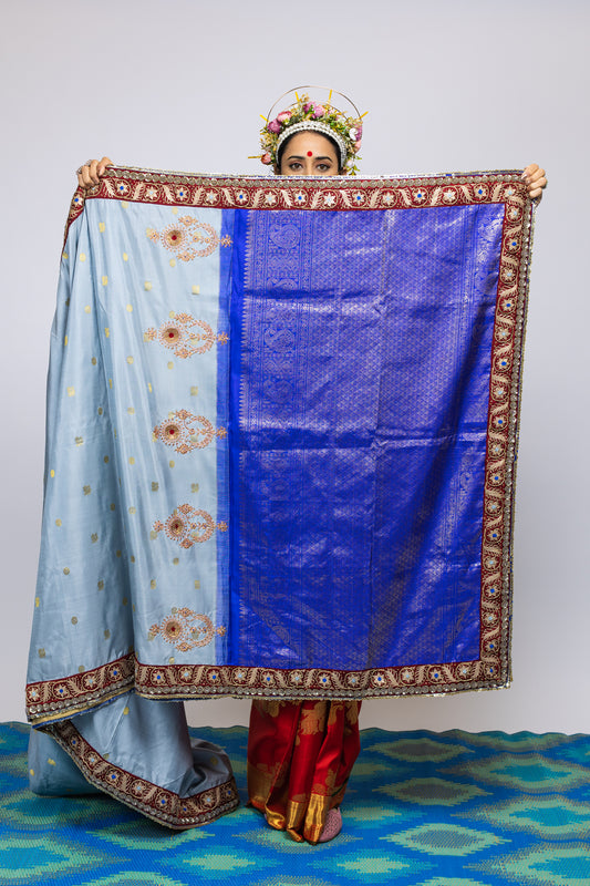handwoven, hand embroidered kanjiveram silk saree