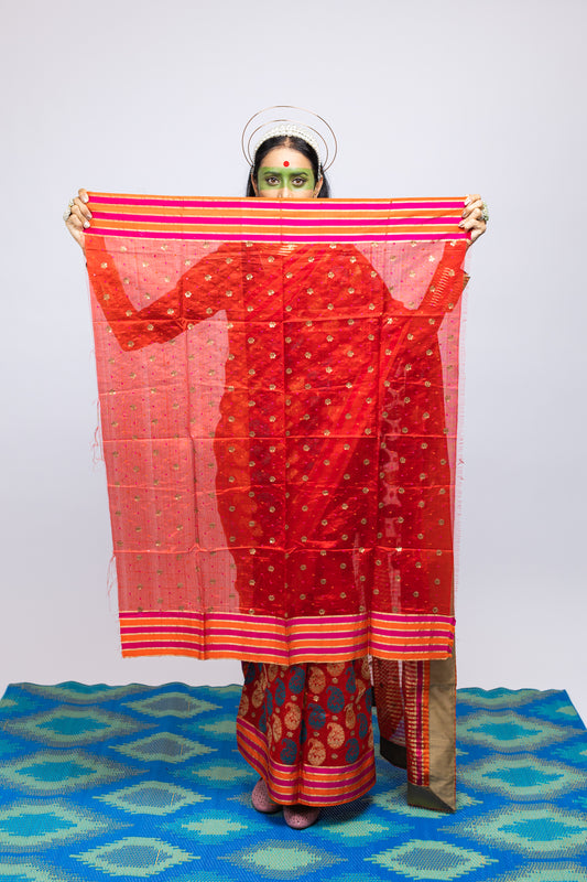 handwoven, handembroidered chanderi silk saree