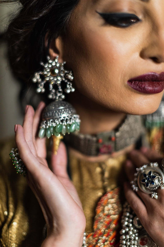 Handcrafted statement silver jhumka