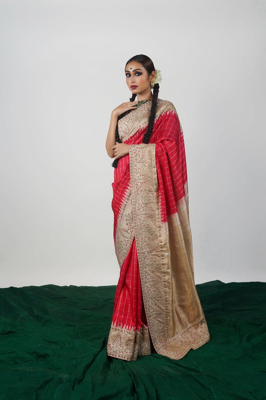 handwoven, hand embroidered Ghadwal silk saree