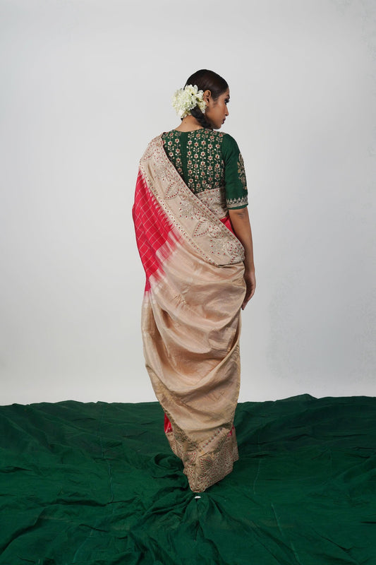 handwoven, hand embroidered Ghadwal silk saree