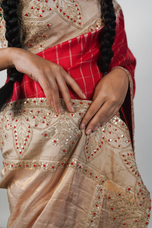 handwoven, hand embroidered Ghadwal silk saree