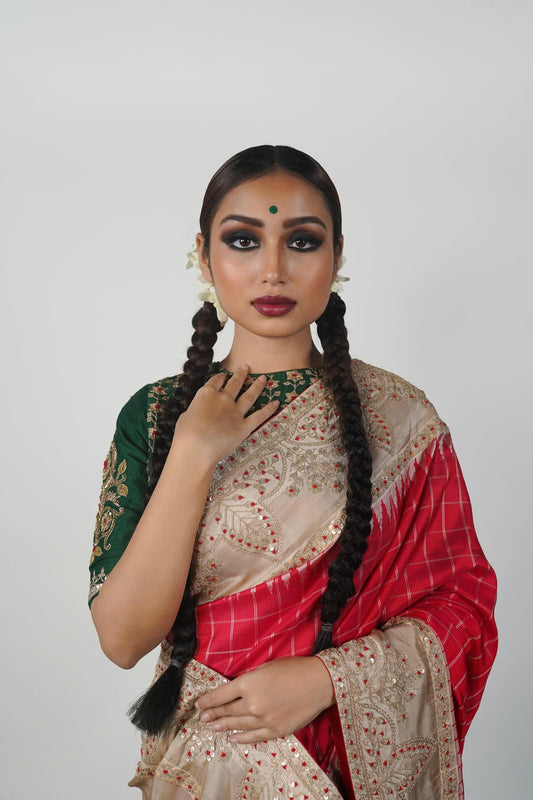 handwoven, hand embroidered Ghadwal silk saree