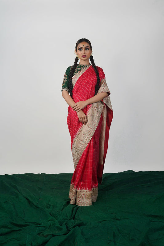 handwoven, hand embroidered Ghadwal silk saree