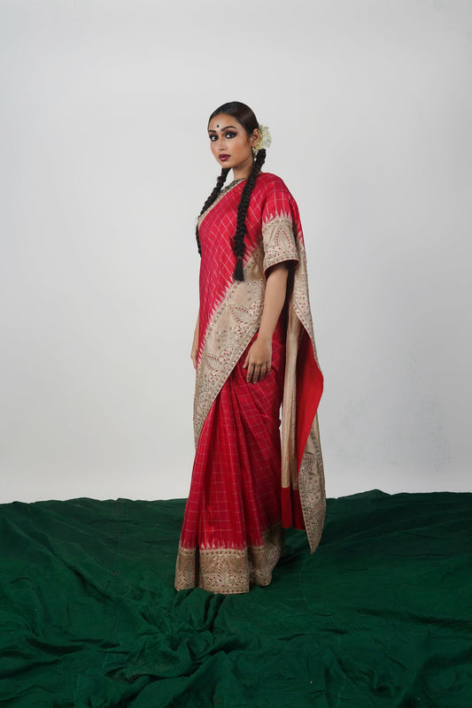 handwoven, hand embroidered Ghadwal silk saree
