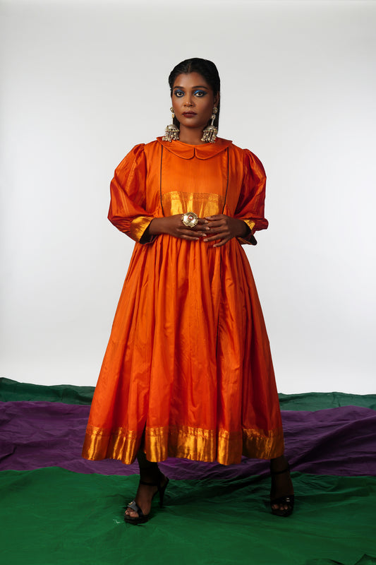 Handcrafted Orange Silk Frock