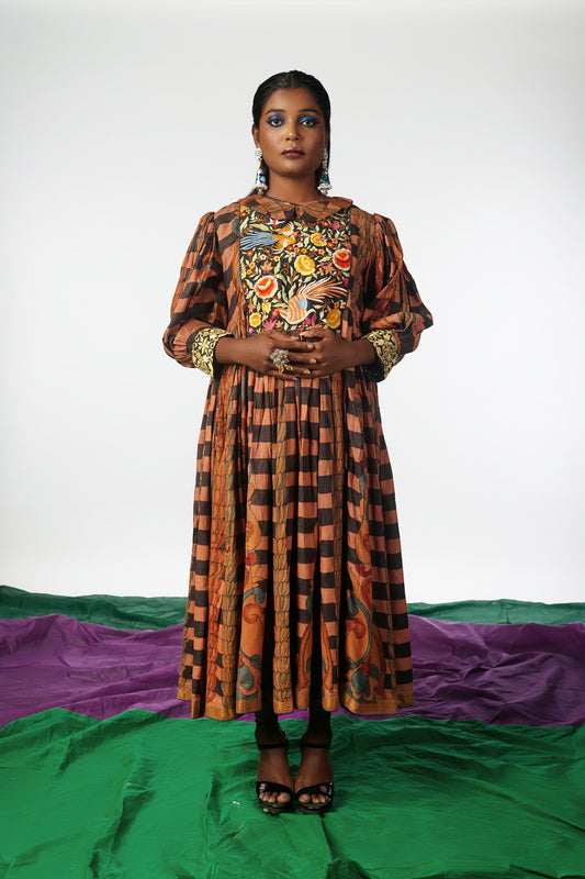 Handmade Pen Kalamkari Banaras Silk Dress