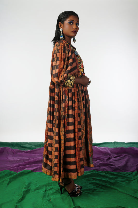 Handmade Pen Kalamkari Banaras Silk Dress