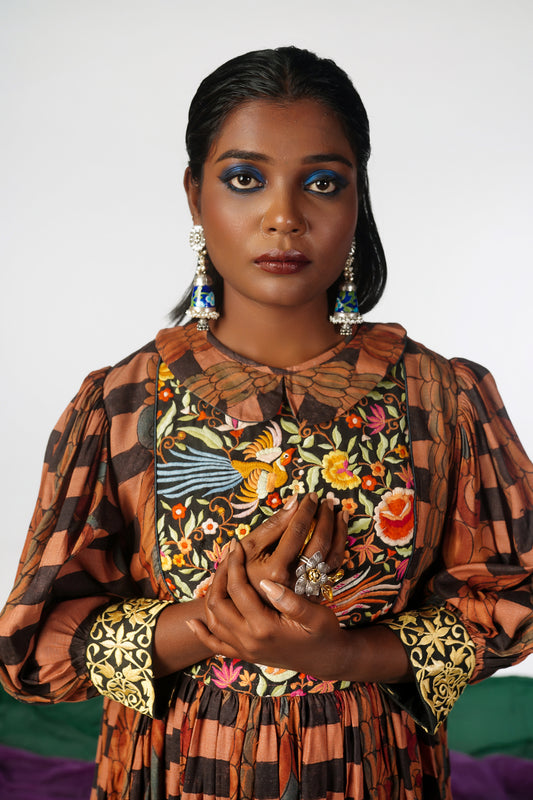 Handmade Pen Kalamkari Banaras Silk Dress