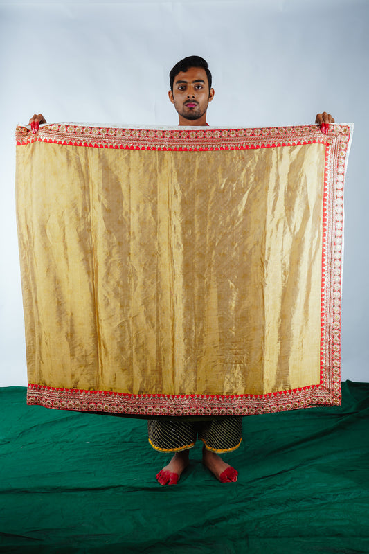 hand embroidered handwoven golden benarsi and chanderi silk saree