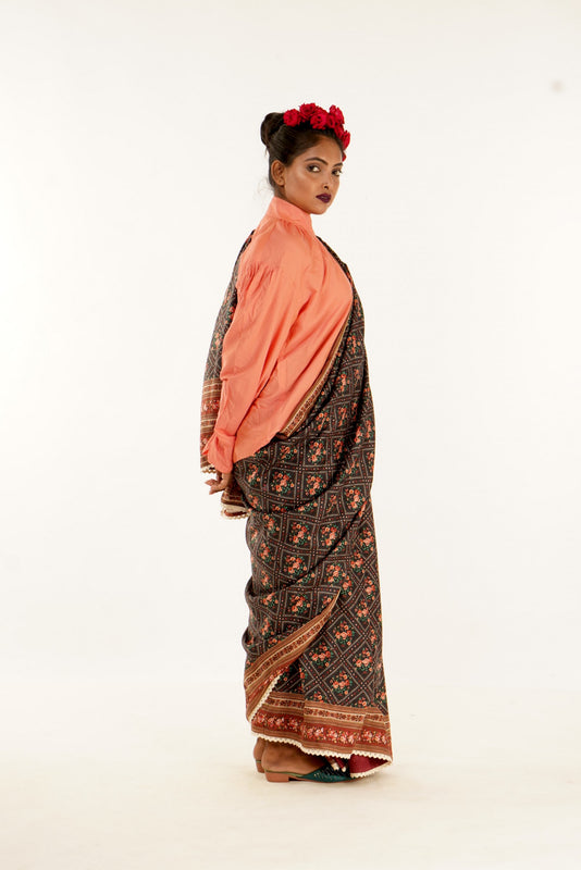 Partywear printed silk saree