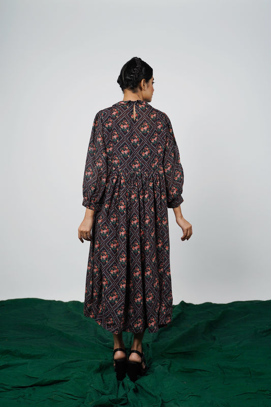Black flower print dress